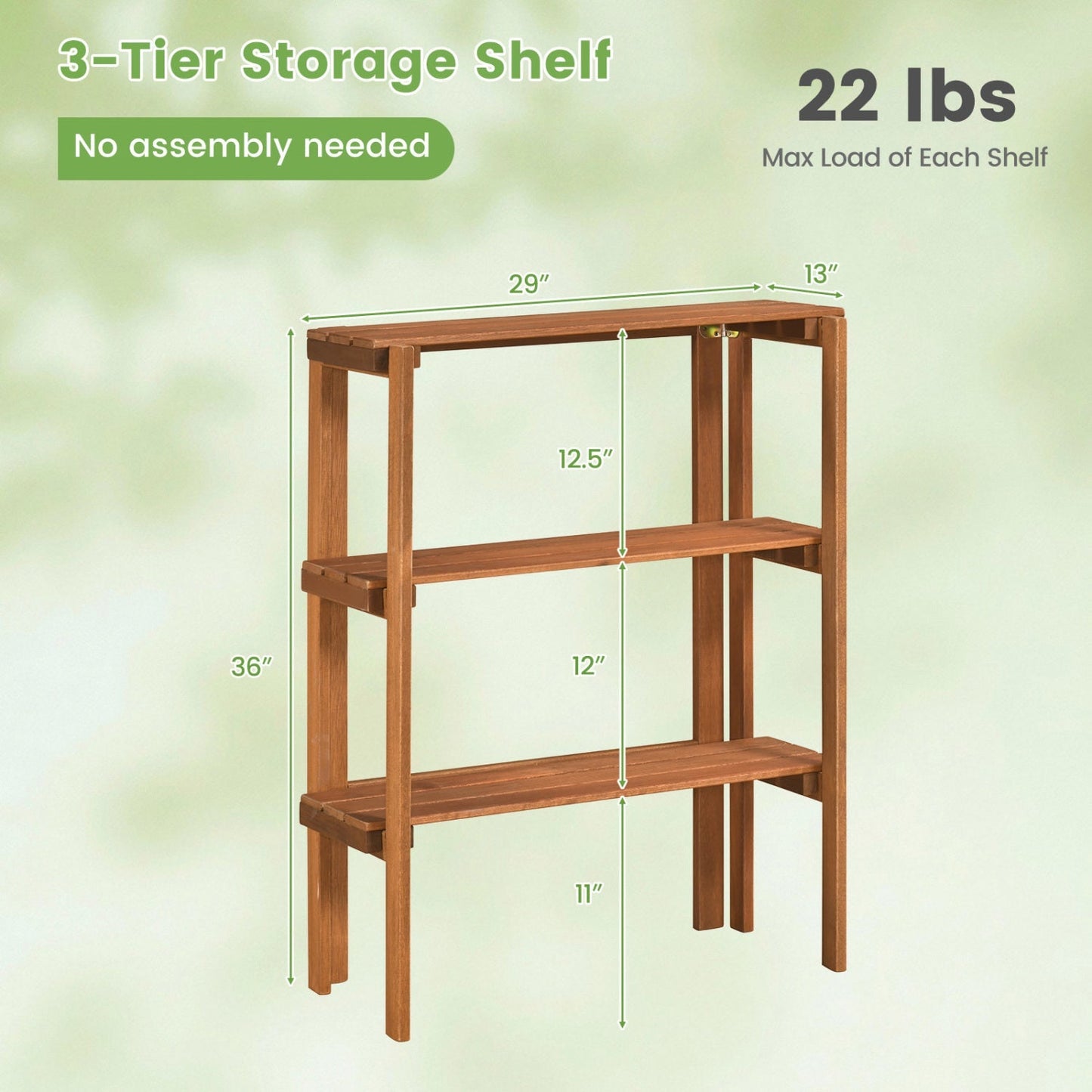 3-Tier Folding Wooden Storage Shelf for Entryway & Garden