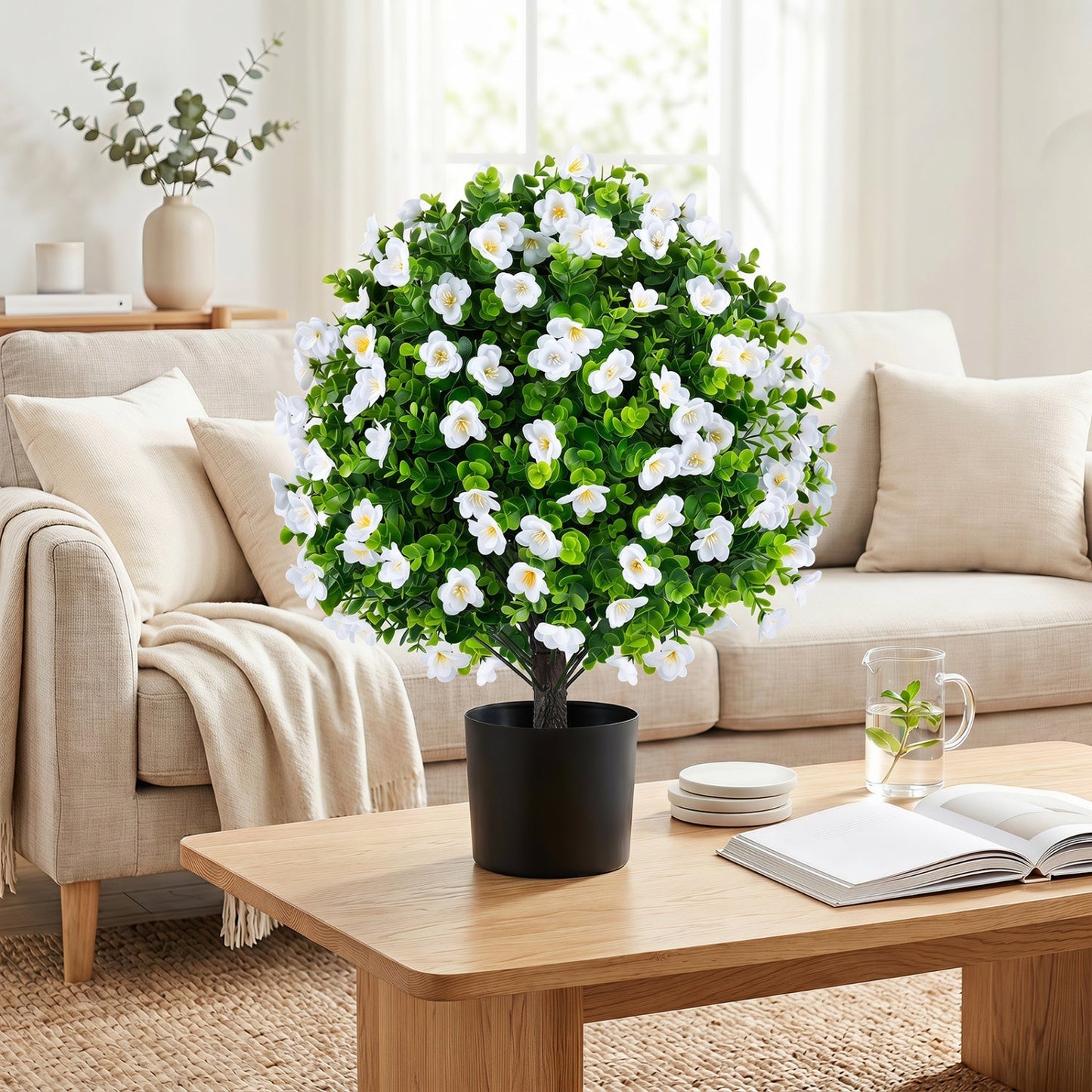 Artificial Eucalyptus Topiary Trees with Cement Planter (2-Pack)