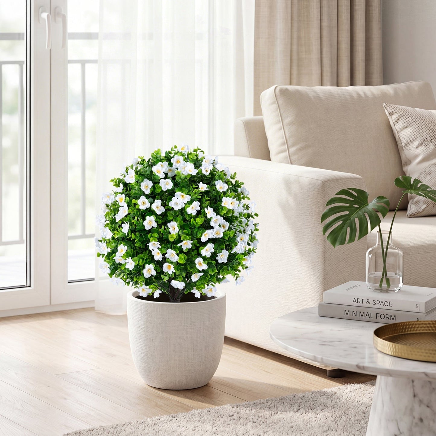 Artificial Eucalyptus Topiary Trees with Cement Planter (2-Pack)