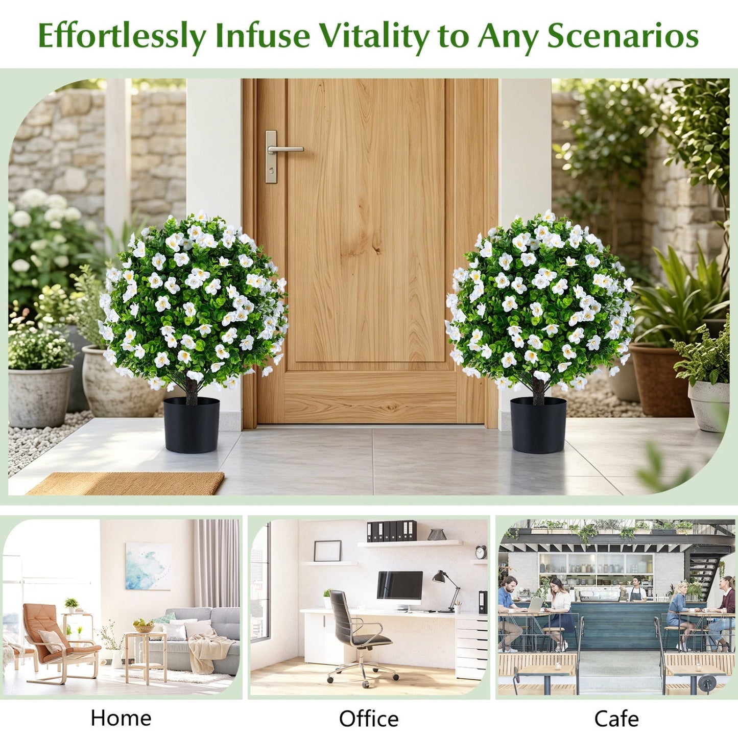 Artificial Eucalyptus Topiary Trees with Cement Planter (2-Pack)