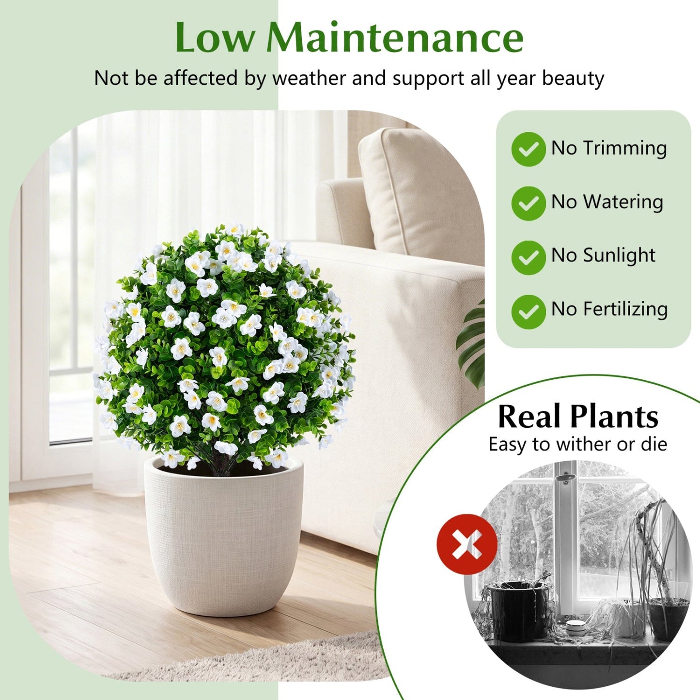 Artificial Eucalyptus Topiary Trees with Cement Planter (2-Pack)
