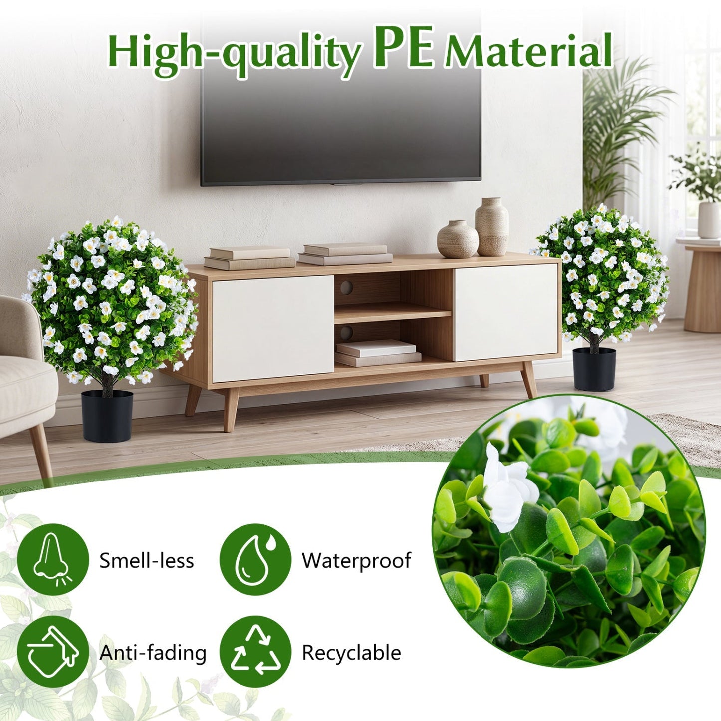 Artificial Eucalyptus Topiary Trees with Cement Planter (2-Pack)