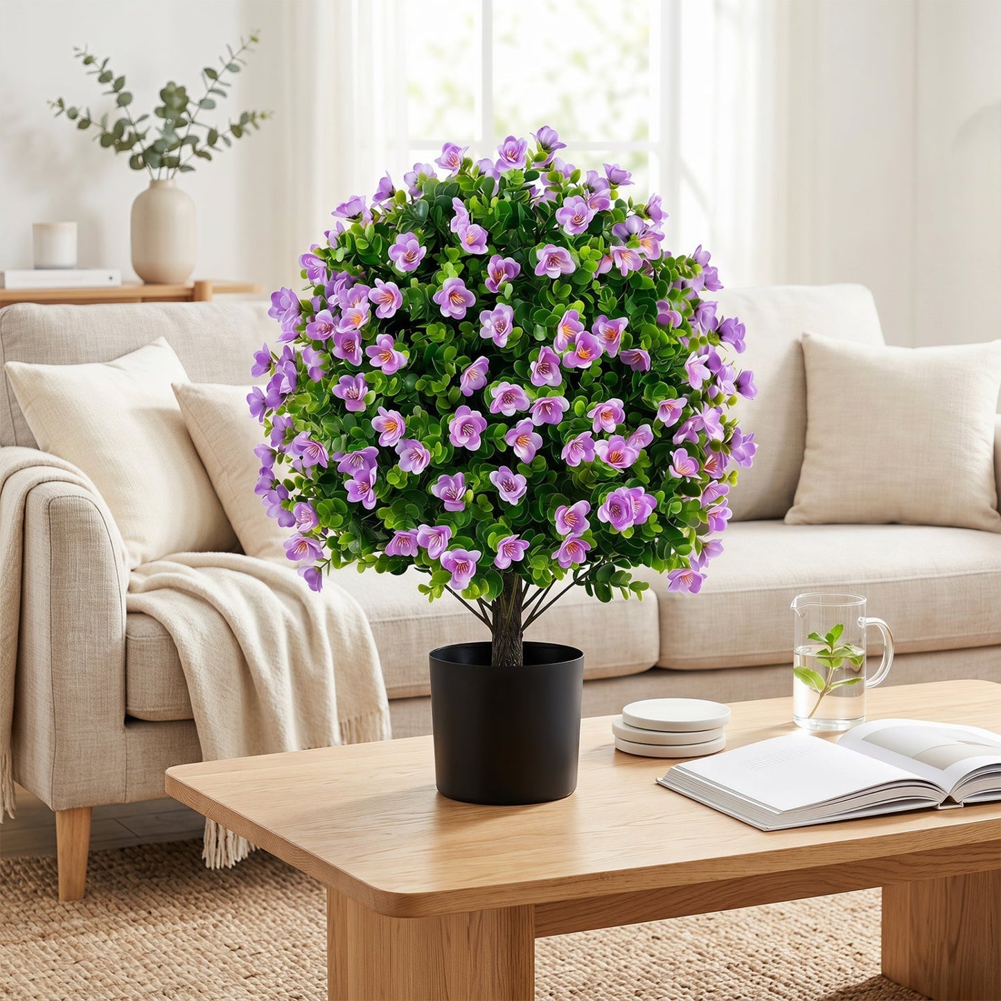 Artificial Eucalyptus Topiary Trees with Cement Planter (2-Pack)