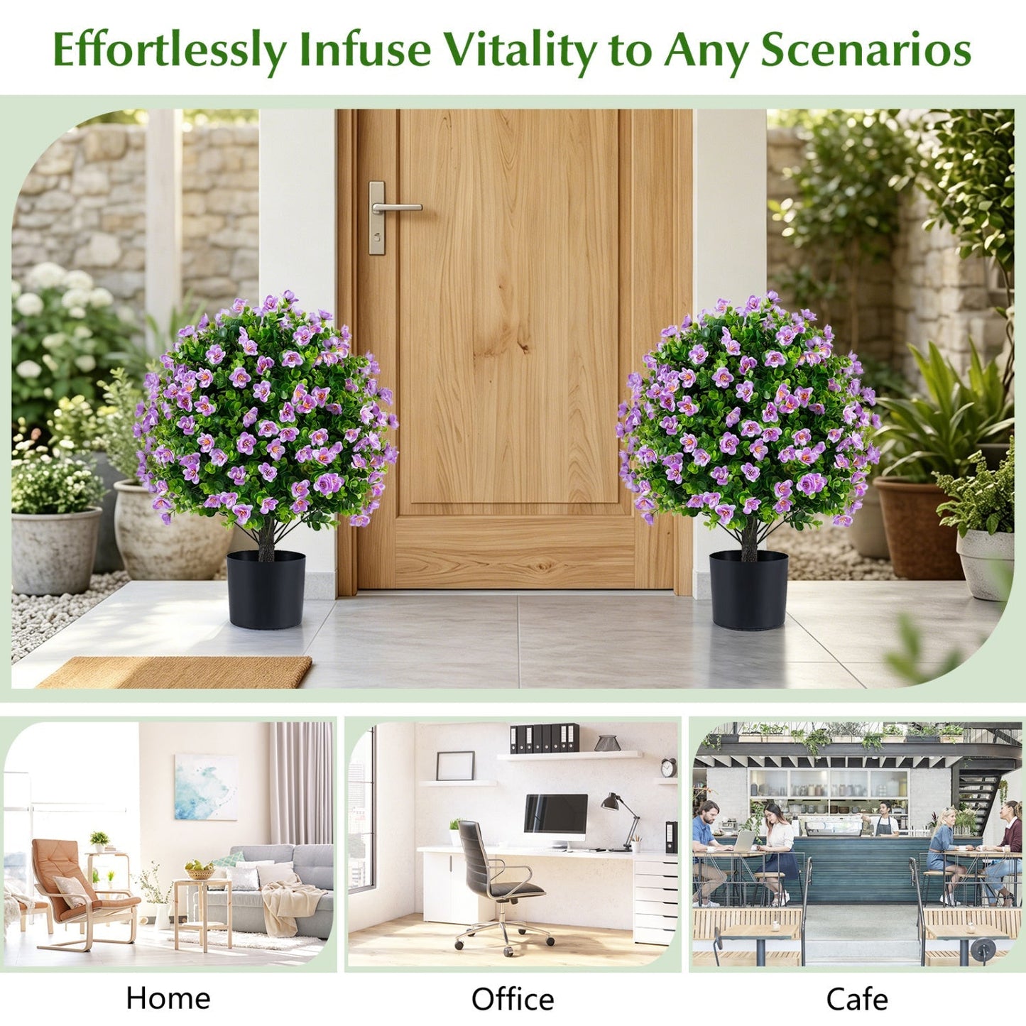 Artificial Eucalyptus Topiary Trees with Cement Planter (2-Pack)