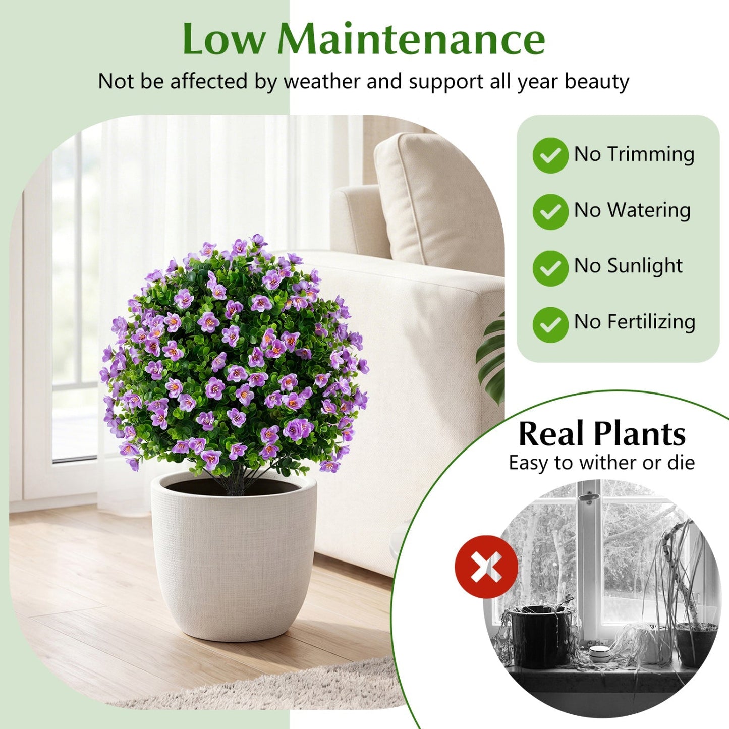 Artificial Eucalyptus Topiary Trees with Cement Planter (2-Pack)