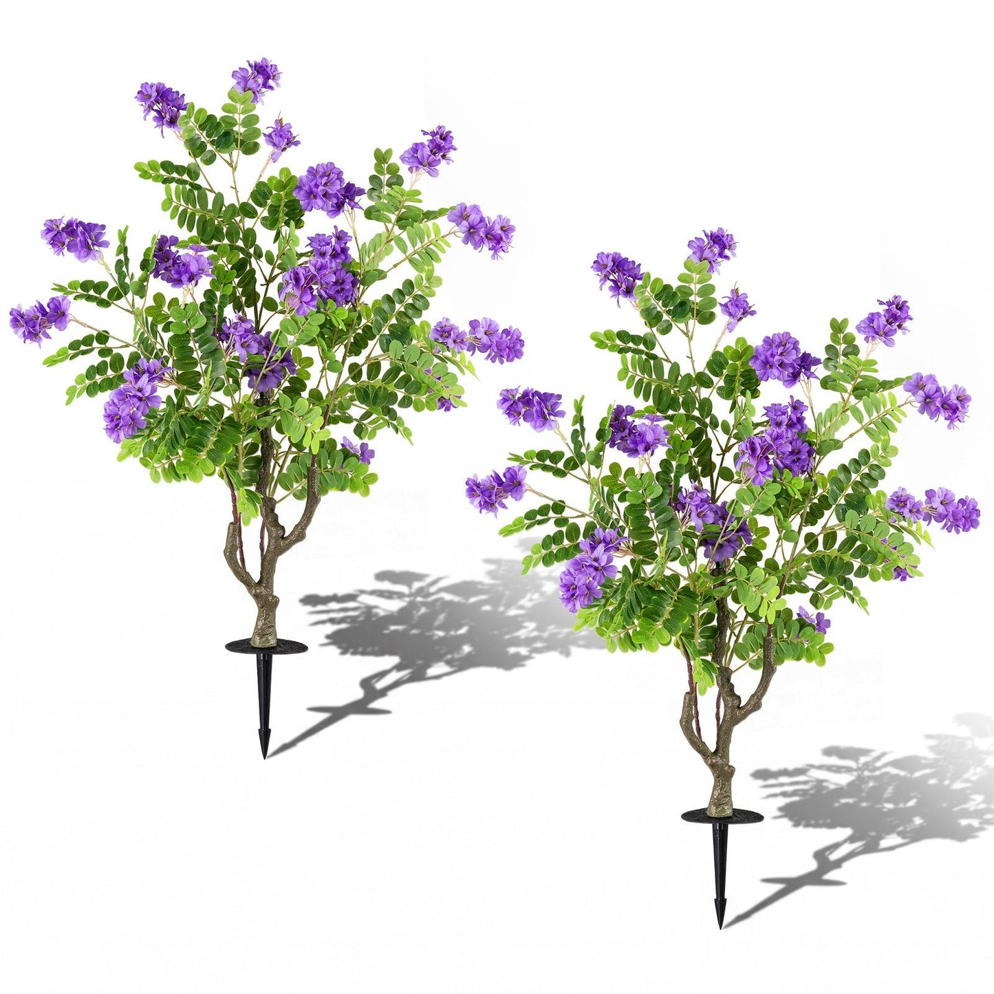 2 Pack Artificial Locust Flower Trees 39 Inch Fake Evergreen Shrubs with Ground Spikes