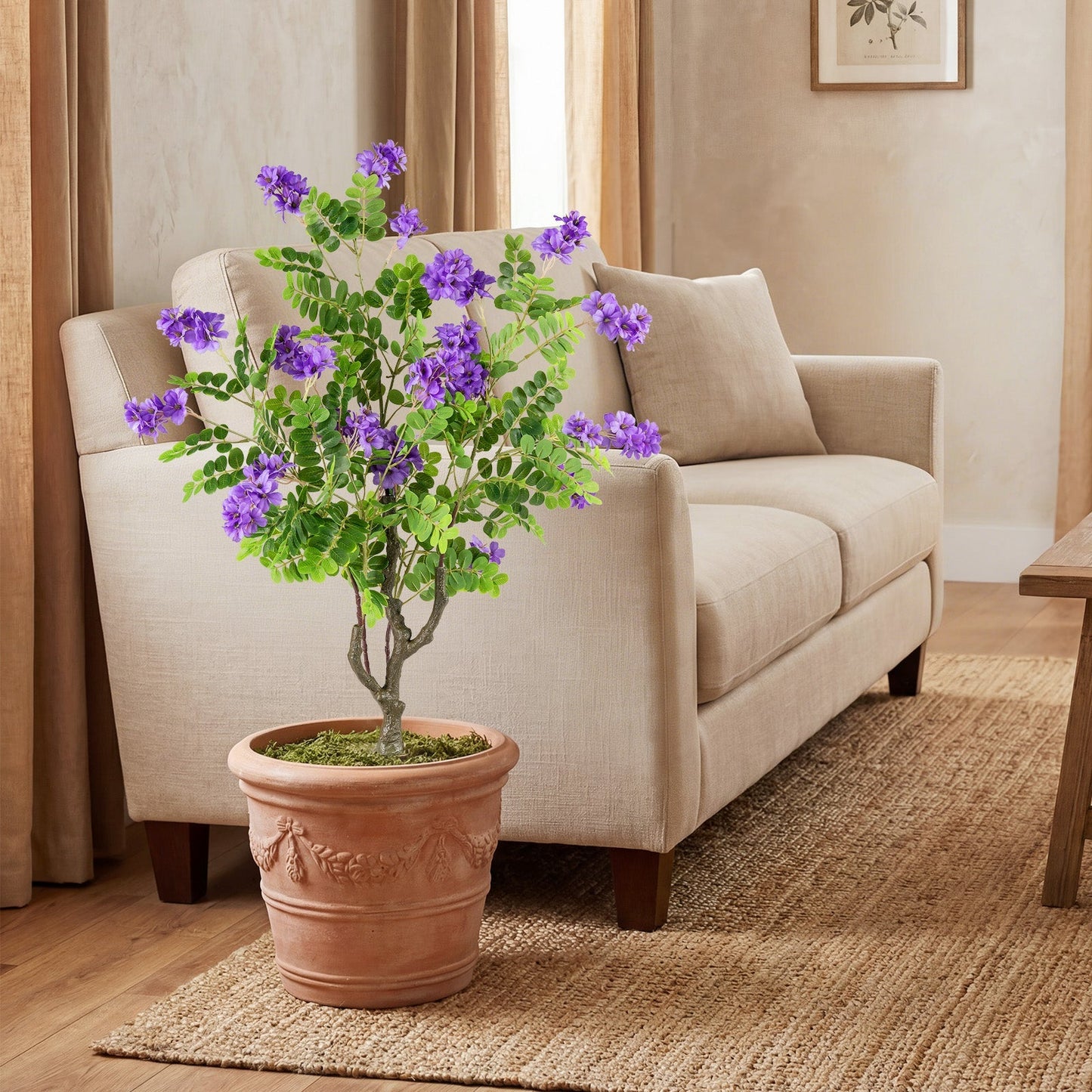 2 Pack Artificial Locust Flower Trees 39 Inch Fake Evergreen Shrubs with Ground Spikes