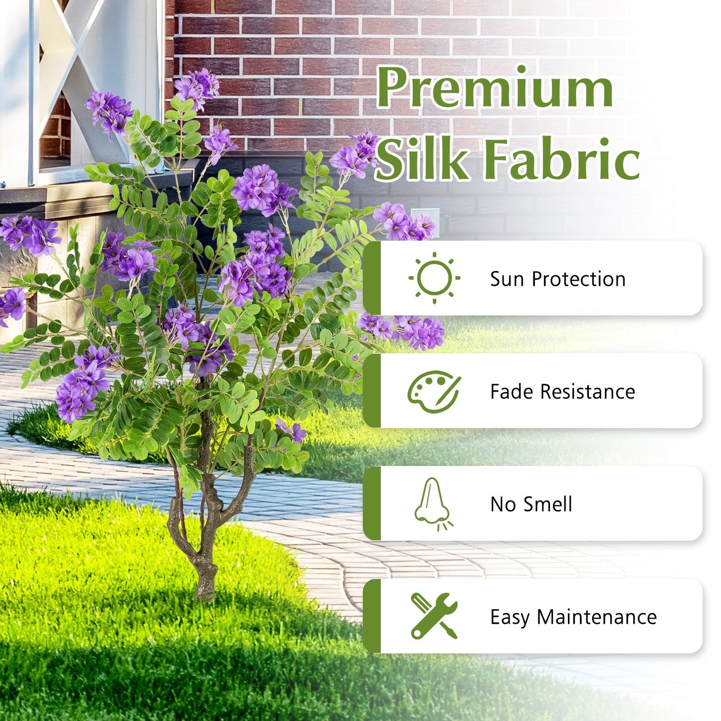 2 Pack Artificial Locust Flower Trees 39 Inch Fake Evergreen Shrubs with Ground Spikes