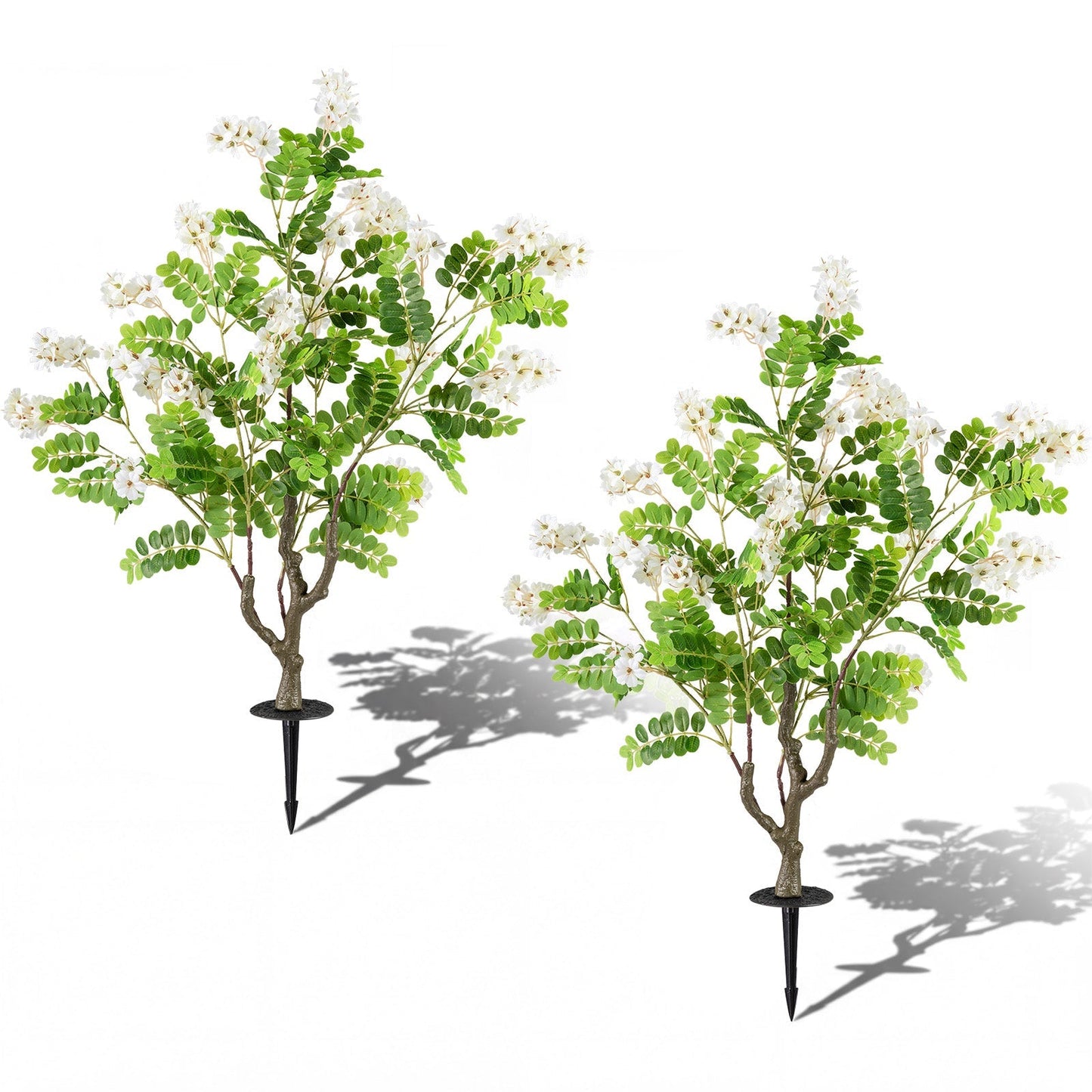 2 Pack Artificial Locust Flower Trees 39 Inch Fake Evergreen Shrubs with Ground Spikes