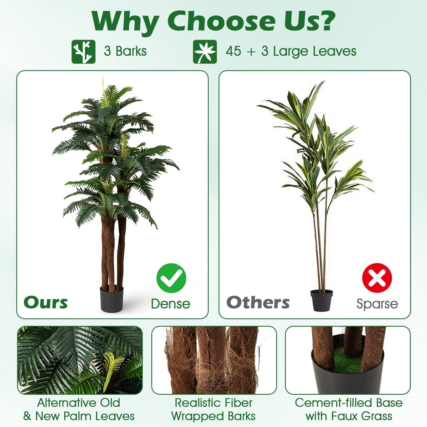 2 Pack Artificial Palm Tree 6.3 ft Tall with Adjustable Leaves