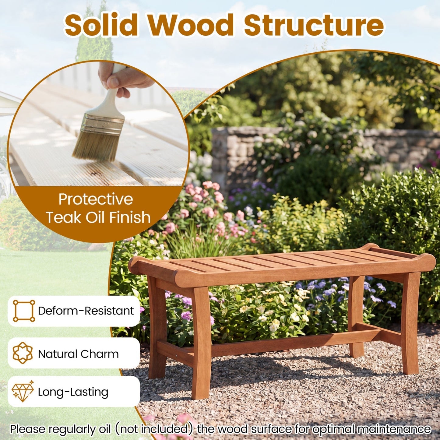 2-Person Outdoor Wood Bench with Slatted Seat - Set of 2