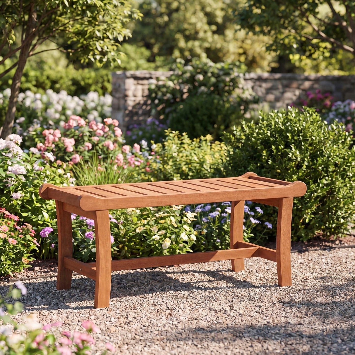 2-Person Outdoor Wood Bench with Slatted Seat - Set of 2