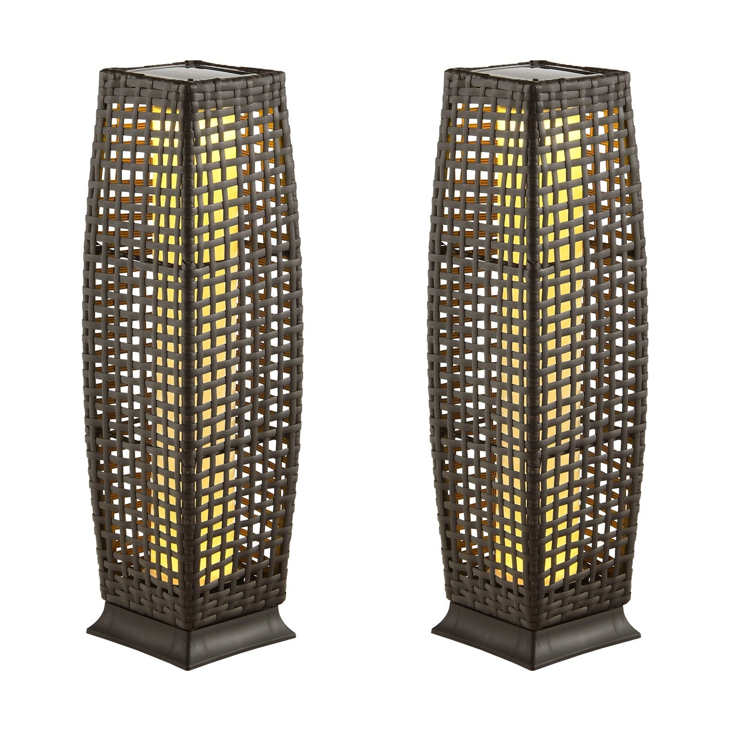 2 Pieces Solar-Powered Square Wicker Floor Lamps with Auto LED Light
