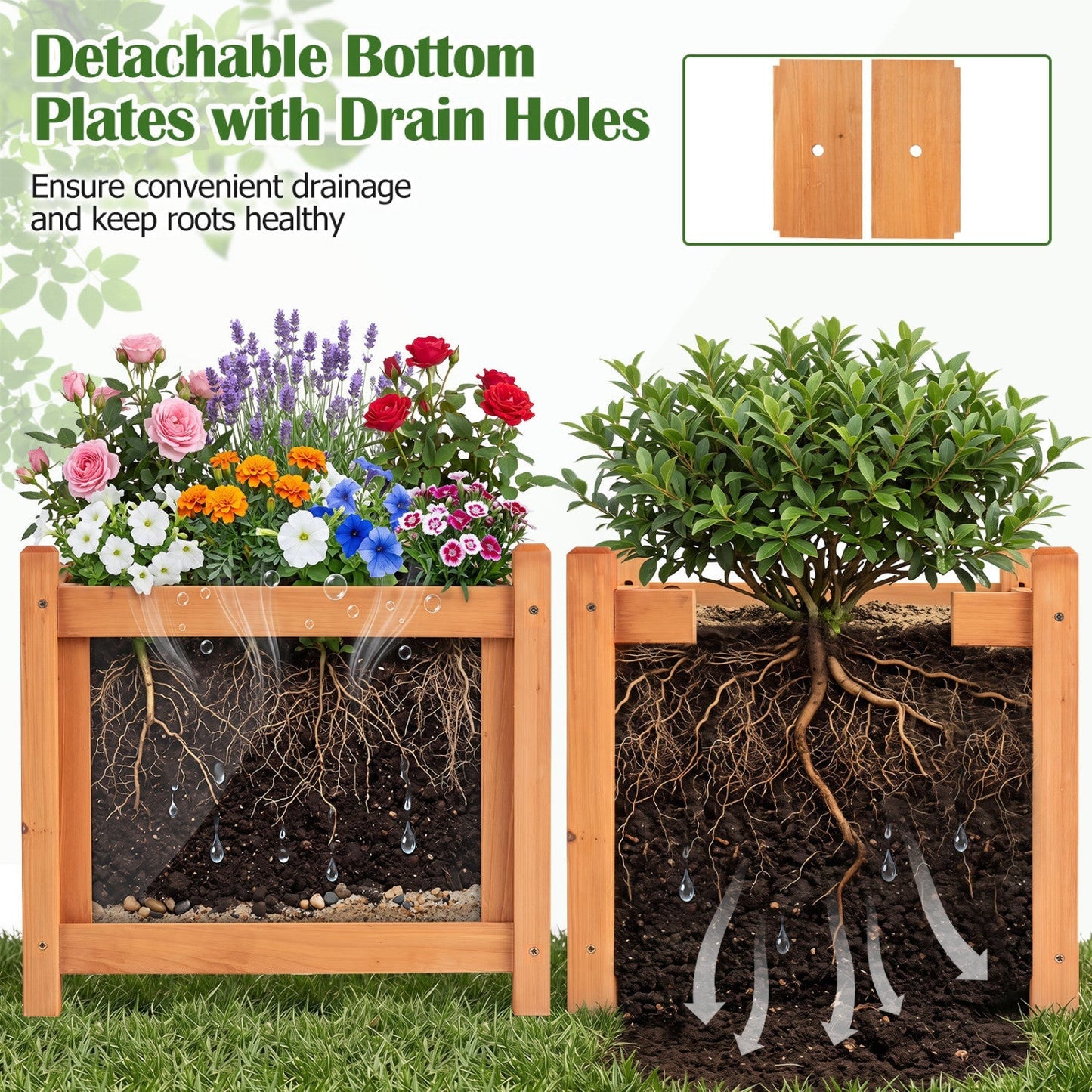 Outdoor Garden Bench with Raised Planter Box - Fir Wood