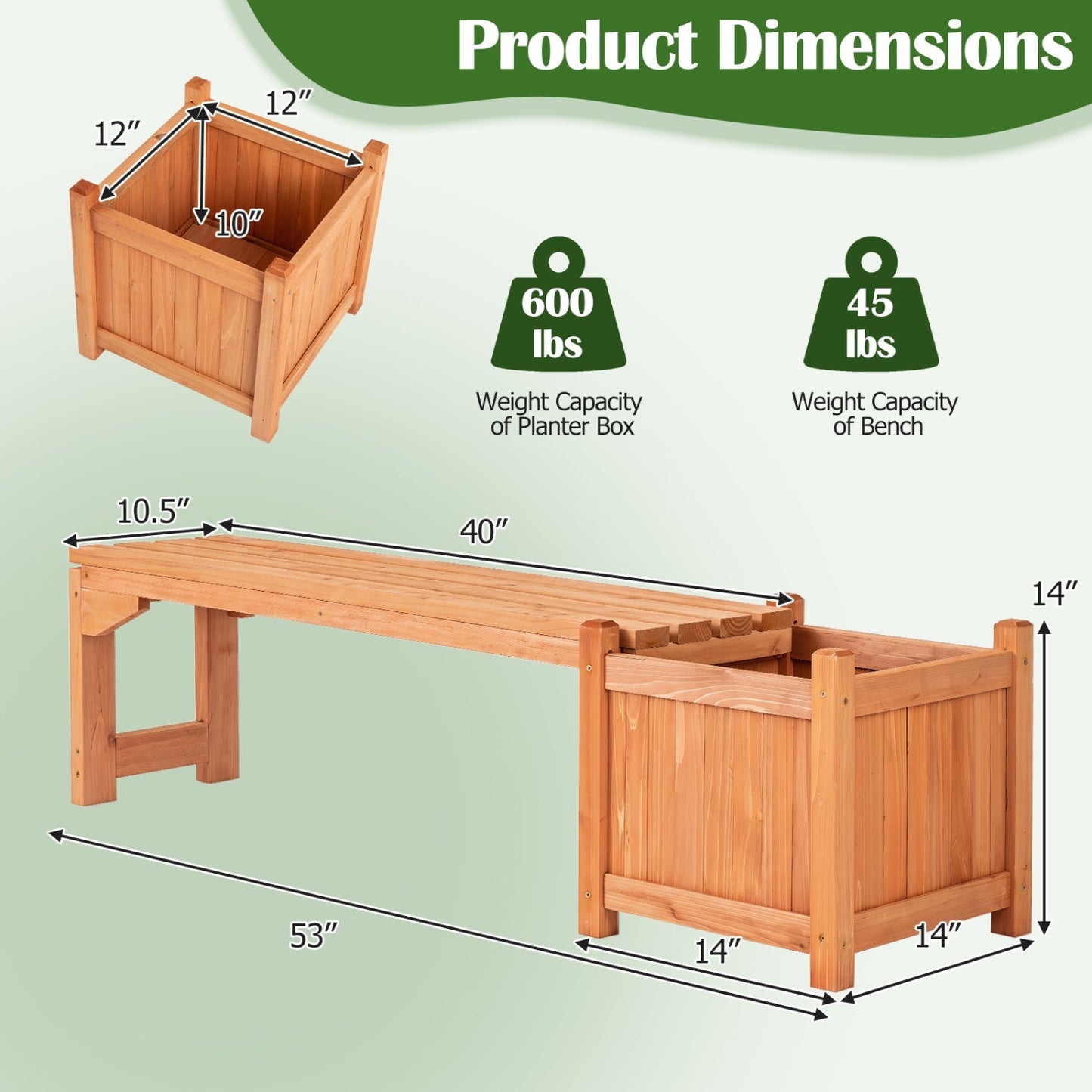 Outdoor Garden Bench with Raised Planter Box - Fir Wood
