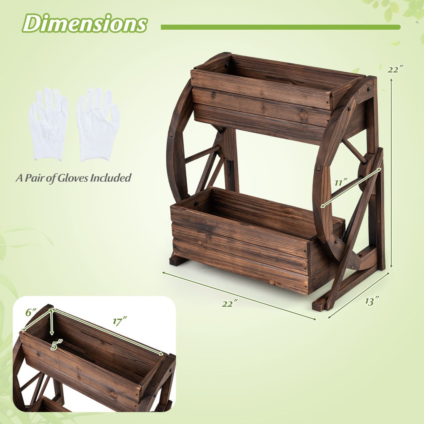 2-tier Raised Garden Bed Rustic Wood Wagon Planter with Drainage Holes and Semi-wheels-Coffee