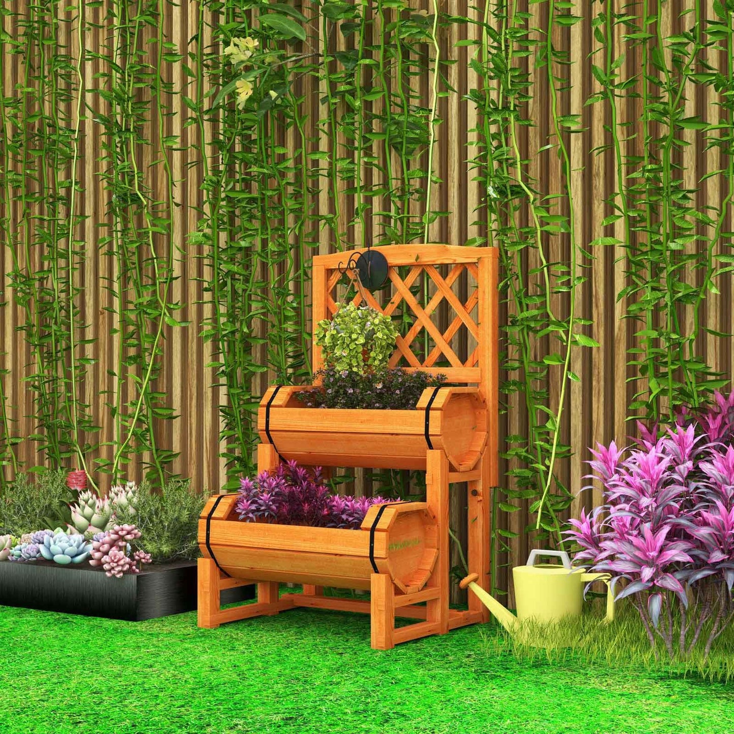 2-Tier Raised Garden Bed with Trellis and Planter Boxes