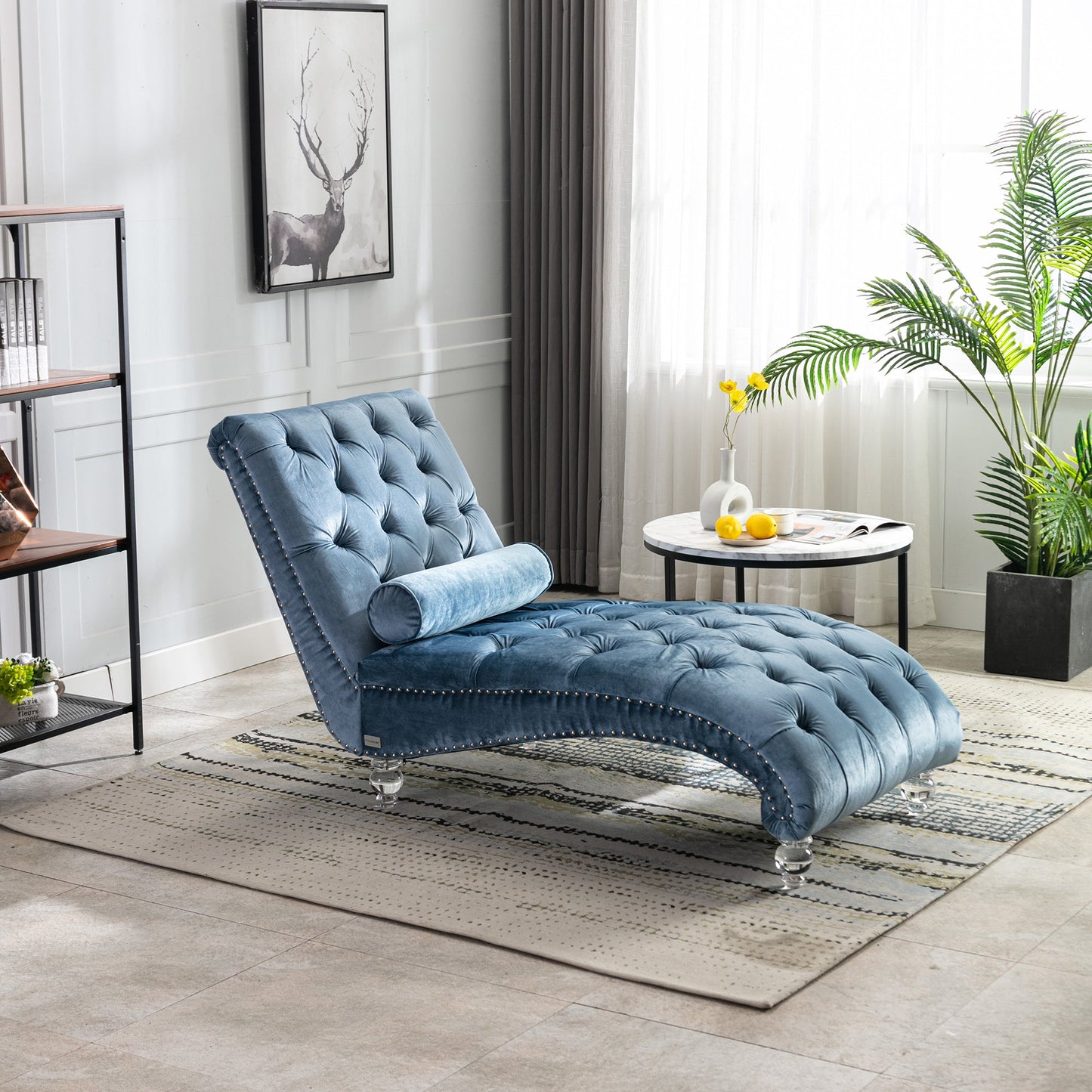 Velvet Chaise Lounge Indoor, Button-Tufted Upholstered Chaise Lounge Chair