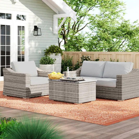 Stylish Rattan Wicker 3-Person Seating Group with Plush Cushions