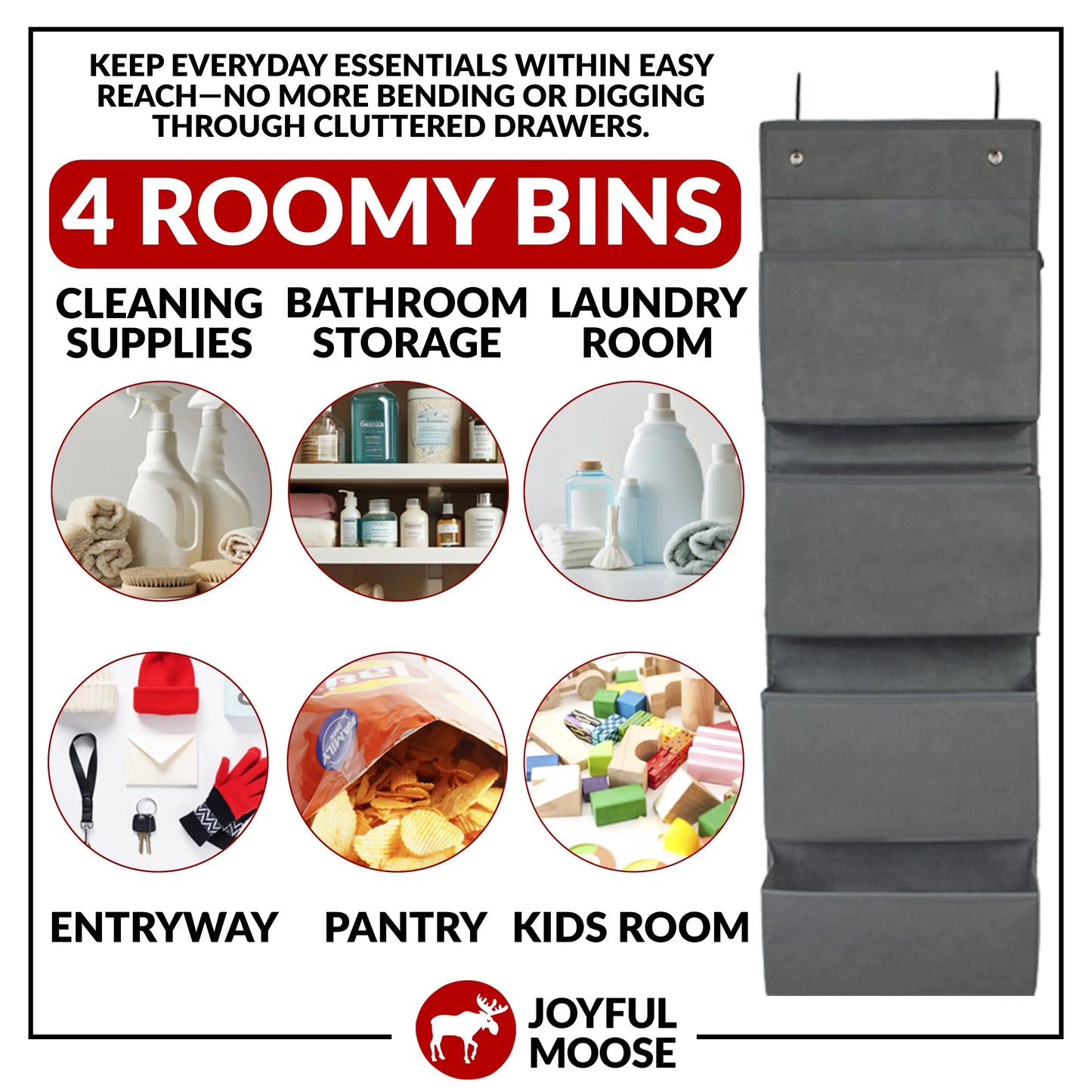 Over the Door Hanging Organizer Closet Storage Bins Grey