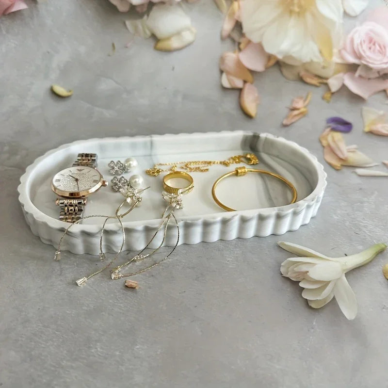 2pcs Bathroom Vanity Tray, 19.81cm And 29.97cm Marble Pattern Bathroom Trays For Counter, Perfume Key Trinket Ring Tray, Countertop Vanity Tray For Kitchen