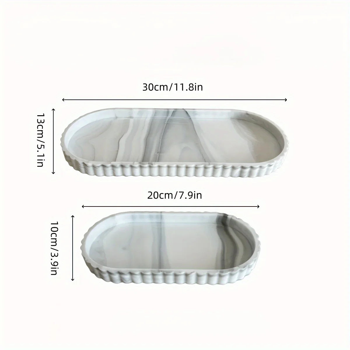 2pcs Bathroom Vanity Tray, 19.81cm And 29.97cm Marble Pattern Bathroom Trays For Counter, Perfume Key Trinket Ring Tray, Countertop Vanity Tray For Kitchen
