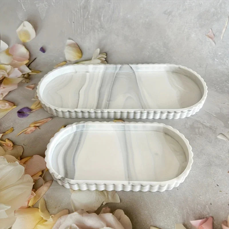 2pcs Bathroom Vanity Tray, 19.81cm And 29.97cm Marble Pattern Bathroom Trays For Counter, Perfume Key Trinket Ring Tray, Countertop Vanity Tray For Kitchen