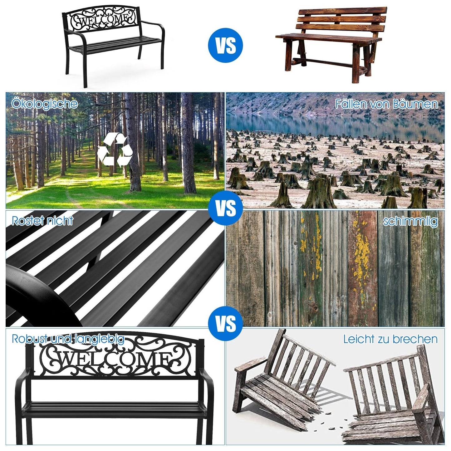 Outdoor Furniture Steel Frame Porch Garden Bench