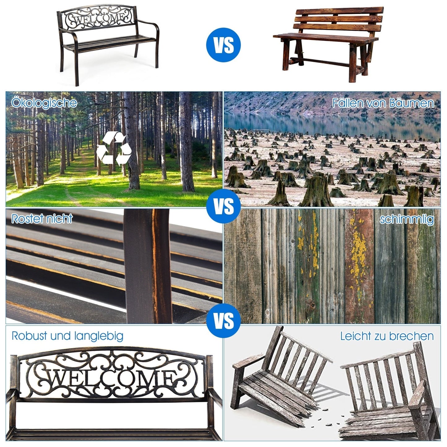 Outdoor Furniture Steel Frame Porch Garden Bench