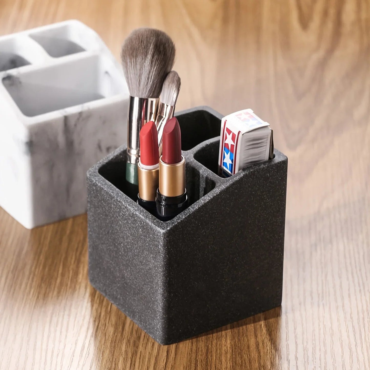 3-Slot Toothbrush Holder with Drain Hole - Durable Resin Bathroom Organizer for Toothpaste & Toothbrushes, Freestanding Vanity Stand for Shower, Countertop, Office - Space-Saving Makeup Brush & Stationery Storage, Toothbrush