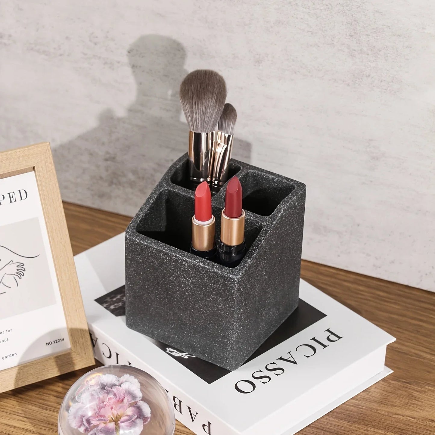 3-Slot Toothbrush Holder with Drain Hole - Durable Resin Bathroom Organizer for Toothpaste & Toothbrushes, Freestanding Vanity Stand for Shower, Countertop, Office - Space-Saving Makeup Brush & Stationery Storage, Toothbrush