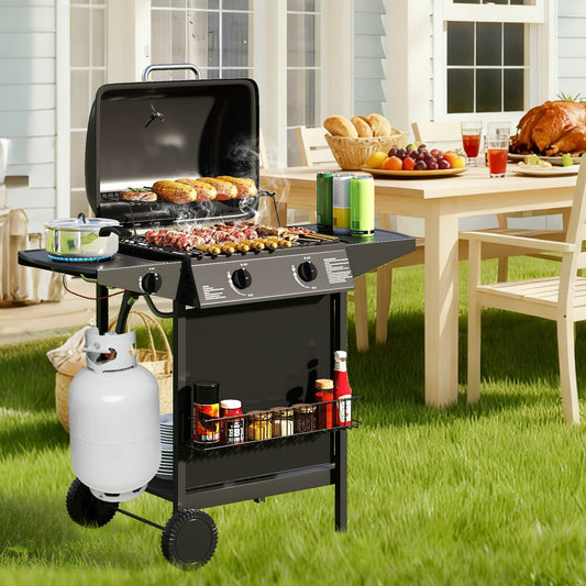 30 000 BTU Outdoor Burner Propane Gas Grill on Wheels-Black
