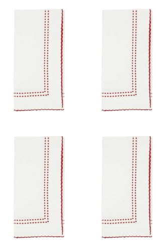 Fennco Styles Embroidered Metallic Border Cotton Cloth Napkins 18" W x 18" L, Set of 4