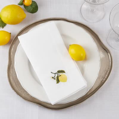 Fennco Styles Country Embroidered Pheasant Cloth Napkins 20" W x 20" L, Set of 4 - White Elegant Dinner Napkins for Dining Table, Family Gatherings, Banquets & Home Décor