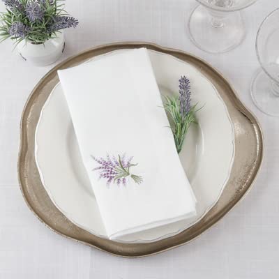 Fennco Styles Country Embroidered Pheasant Cloth Napkins 20" W x 20" L, Set of 4 - White Elegant Dinner Napkins for Dining Table, Family Gatherings, Banquets & Home Décor