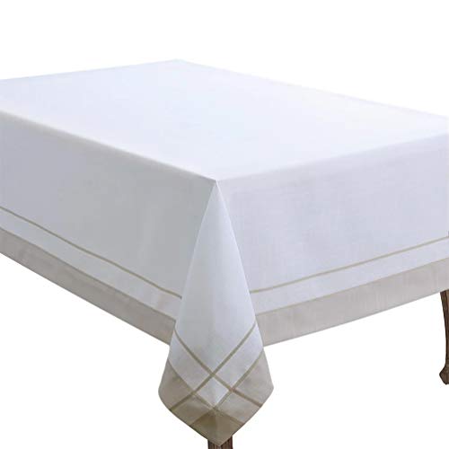 Fennco Styles Neutral Banded Border Design Tablecloth - Decorative Table Cover for Everyday Use, Dining Table Décor, Banquets, Family Gatherings and Special Occasions