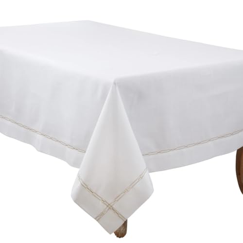 Fennco Styles Gold Embroidered Border Tablecloth 65" W x 90" L - Metallic Design Table Cover for Home Décor, Everyday Use, Christmas, Banquets and Special Events