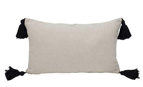 Fennco Styles Ivory Boho Tribal Textured Tassels Throw Pillow Cover 12" W X 20" L - Woven Diamond Accent Pillow Case for Home, Couch, Bedroom, and Office Decor
