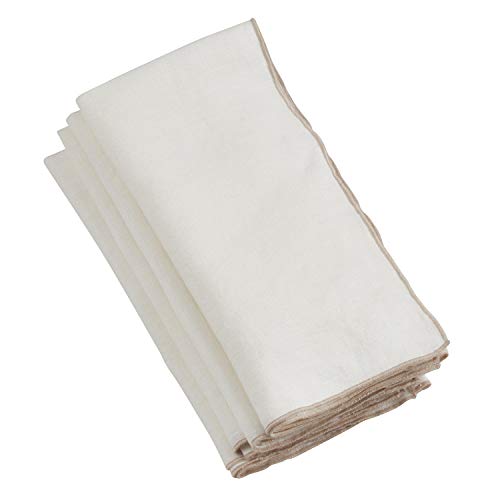 Fennco Styles Amelia Collection Classic Stonewashed Border Stitch 100% Pure Linen 20 x 20 Inch Cloth Napkins – Natural Dinner Napkins for Banquet, Wedding, Special Events and Home Décor
