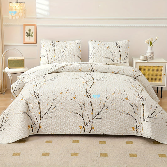 Plum Blossom White Quilt Set King Size Reversible