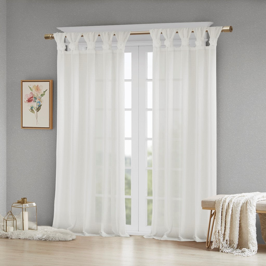 Floral Emb Hed Cuff Tab Top Solid Curtain Panel