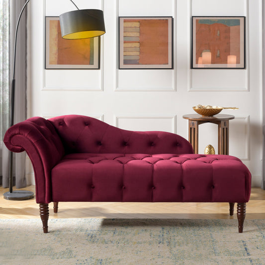 Samuel Tufted Roll Arm Chaise Lounge in Burgundy Velvet
