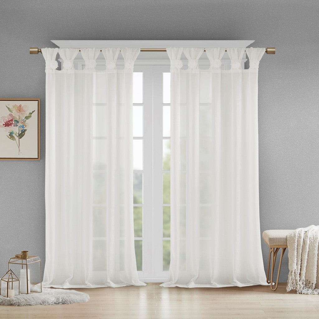 Floral Emb Hed Cuff Tab Top Solid Curtain Panel