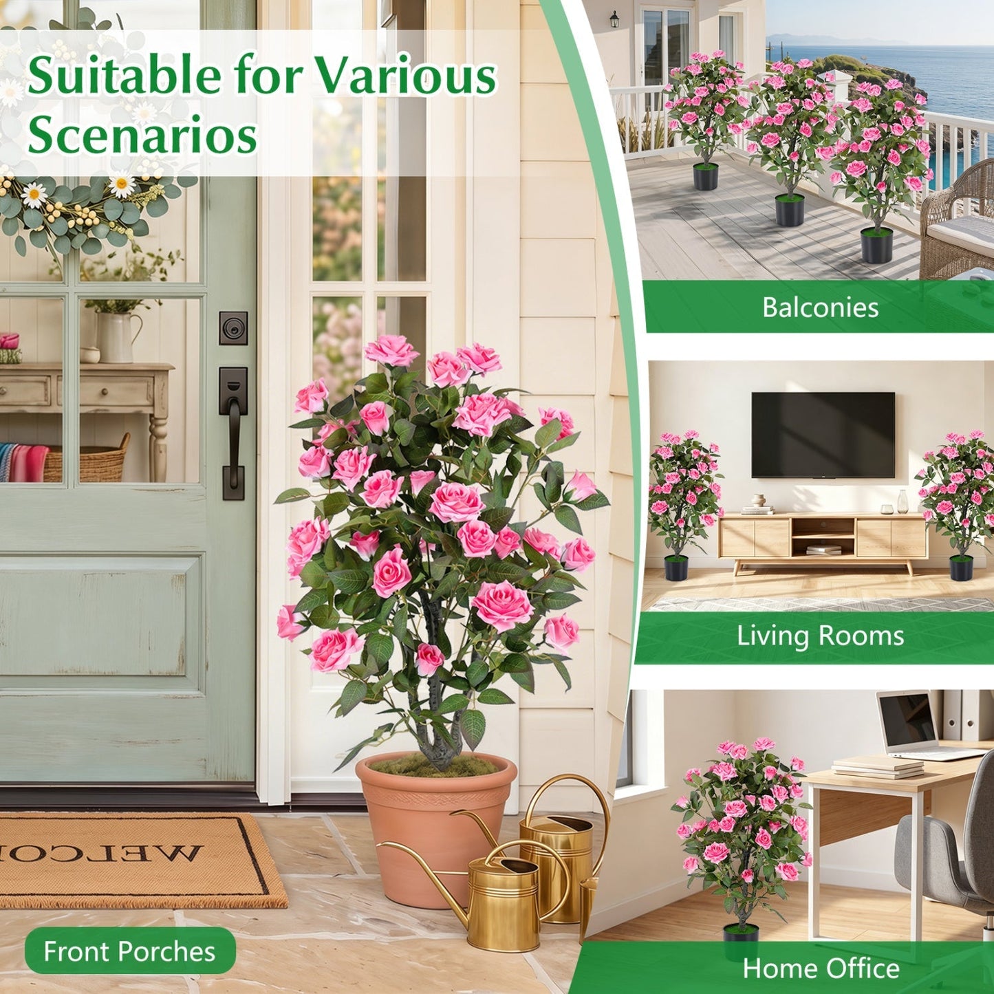 35.5" Artificial Rose Tree with Blooming Flowers in Pot