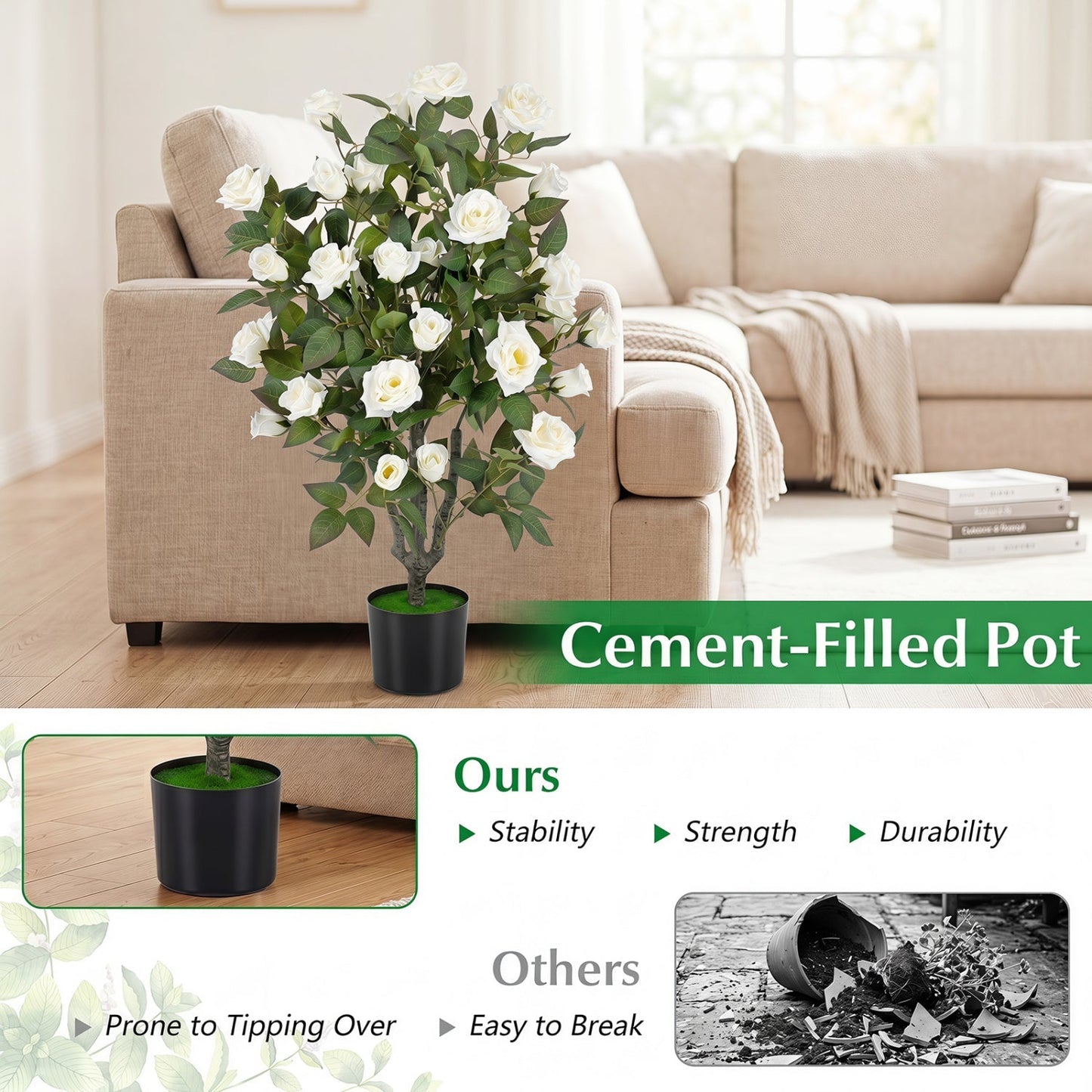 35.5" Artificial Rose Tree with Blooming Flowers in Pot