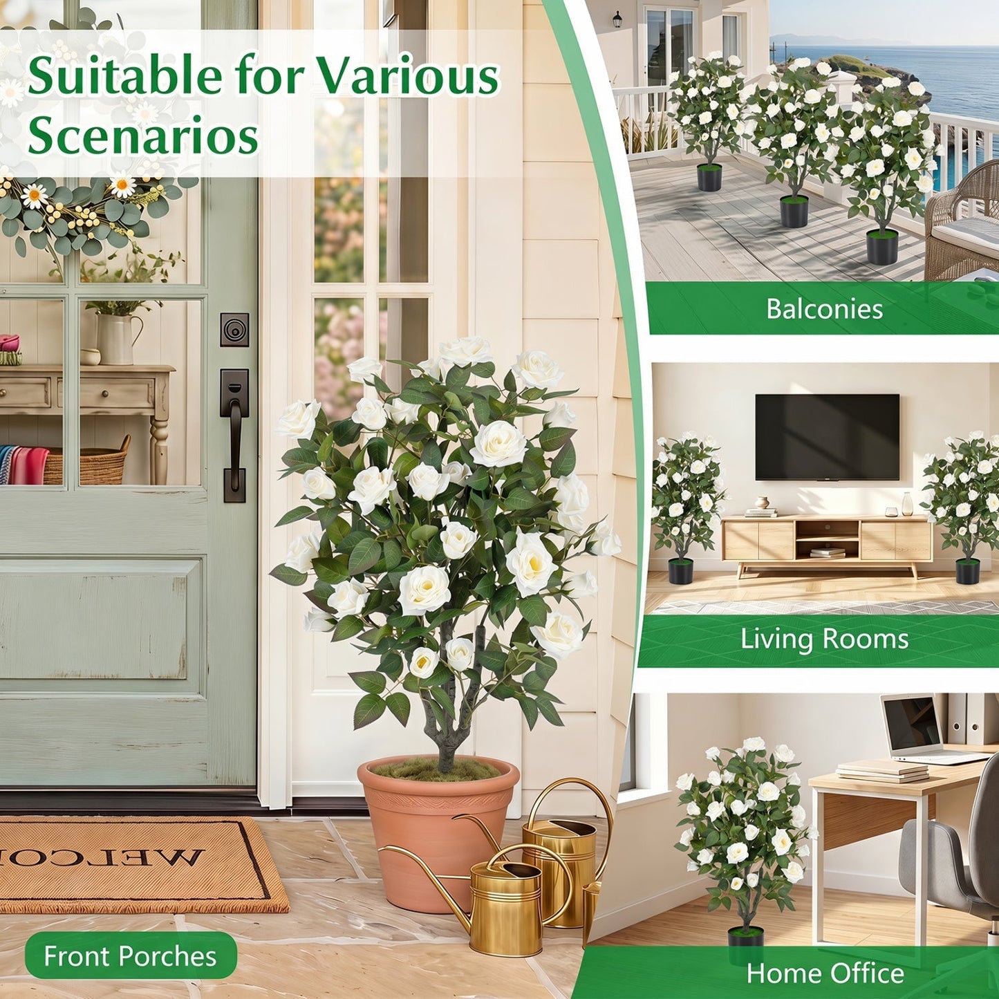 35.5" Artificial Rose Tree with Blooming Flowers in Pot