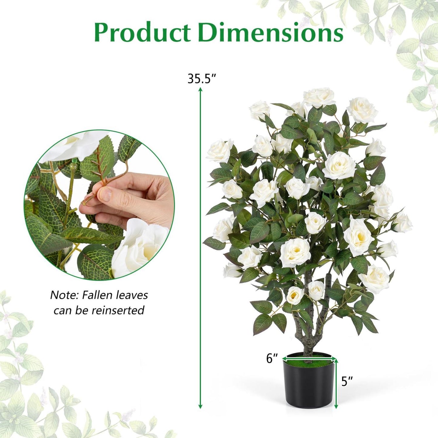 35.5" Artificial Rose Tree with Blooming Flowers in Pot