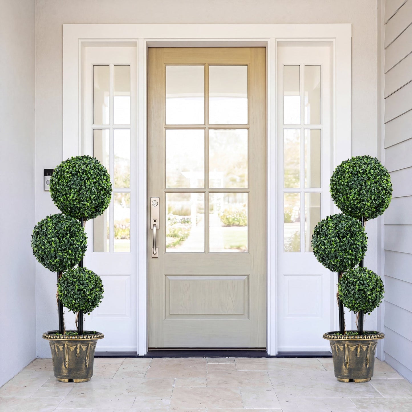 29 Inches Artificial Boxwood Topiary Tree Triple Ball Shrubs