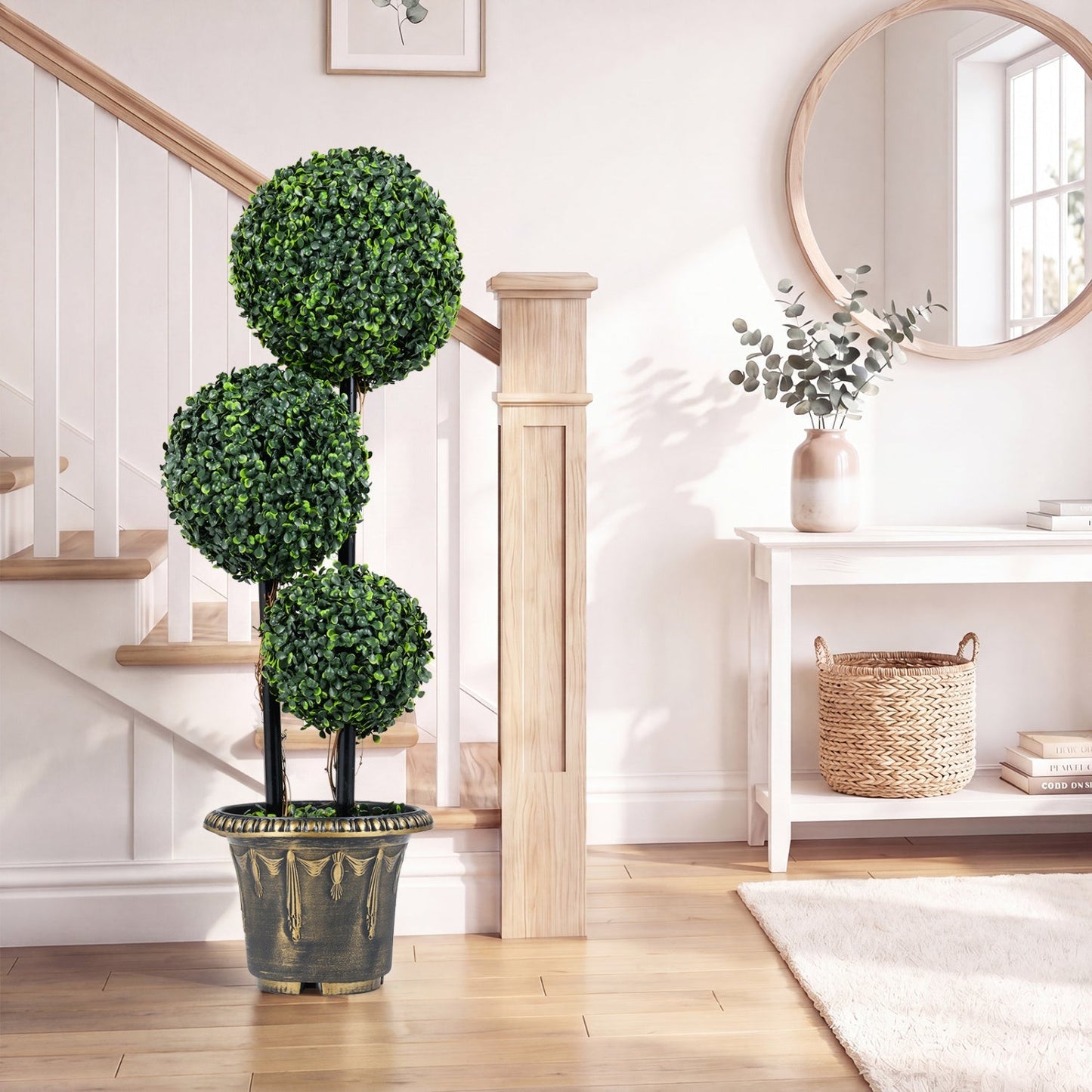 29 Inches Artificial Boxwood Topiary Tree Triple Ball Shrubs