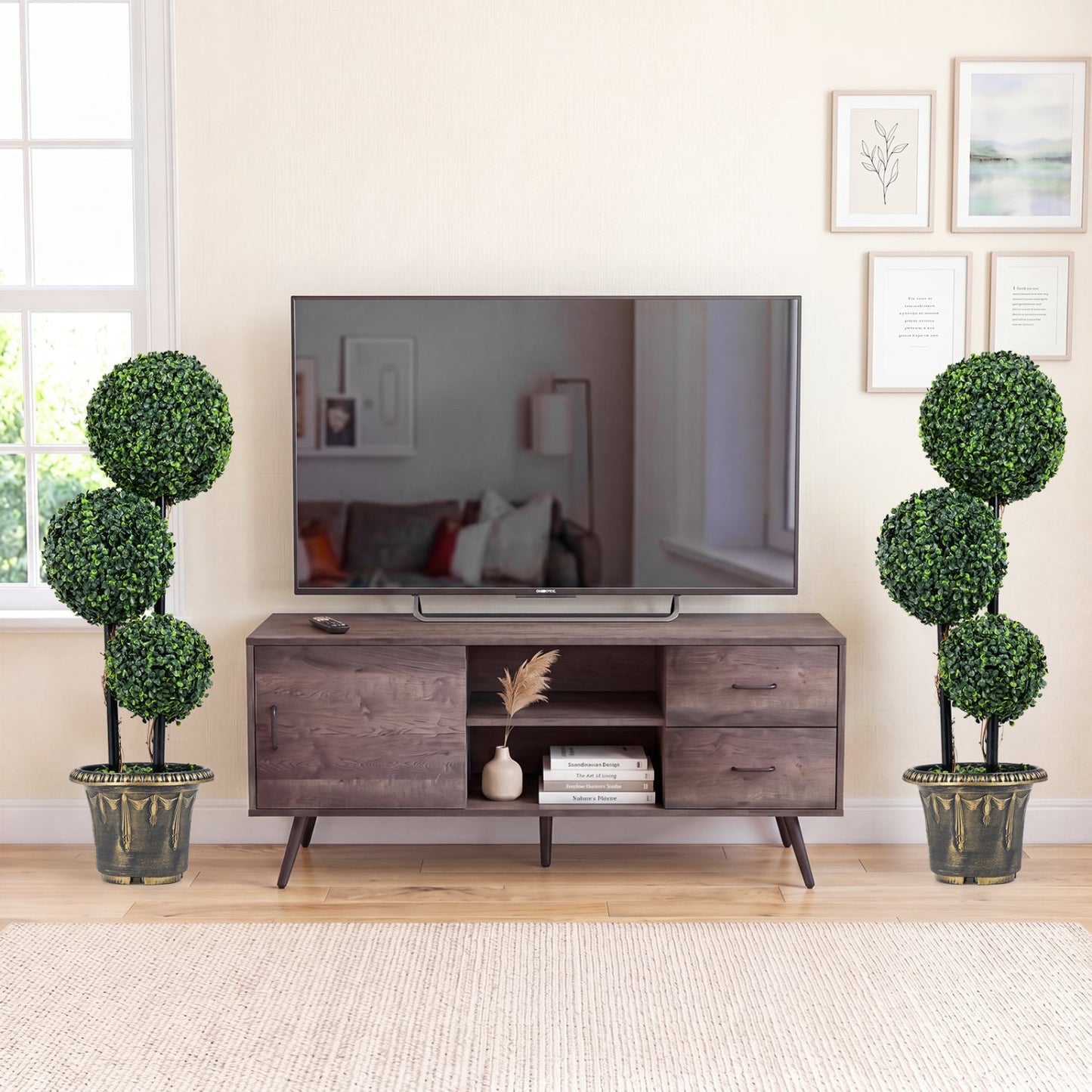 29 Inches Artificial Boxwood Topiary Tree Triple Ball Shrubs